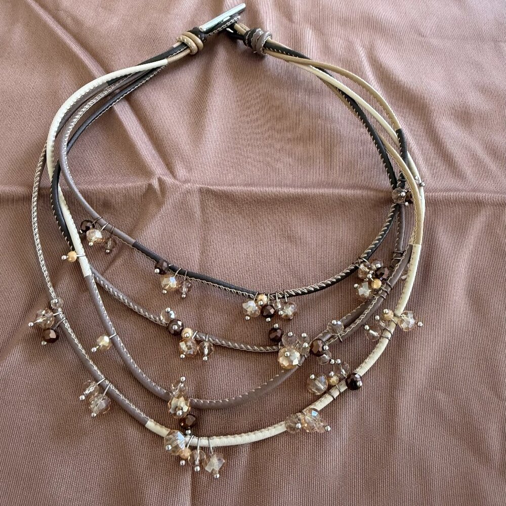 Peserico crystals  and beige leather necklace